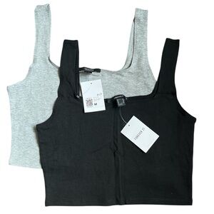 Forever 21 Gray and Green Fitted Crop Tank Top